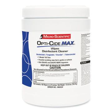 Opti-Cide® Max Disinfectant Wipes, 6 X 6.75, White, 160-canister, 12 Canisters-carton freeshipping - TVN Wholesale